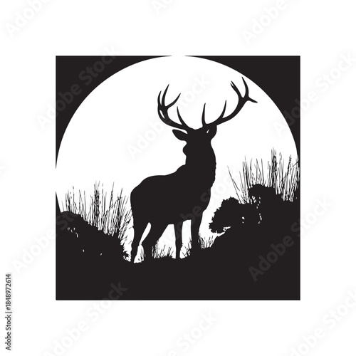 Majestic stag silhouette standing proudly in moonlit landscape