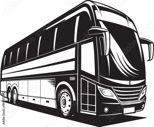 Bold black and white illustration of a modern tour bus with tinted windows coach transportation