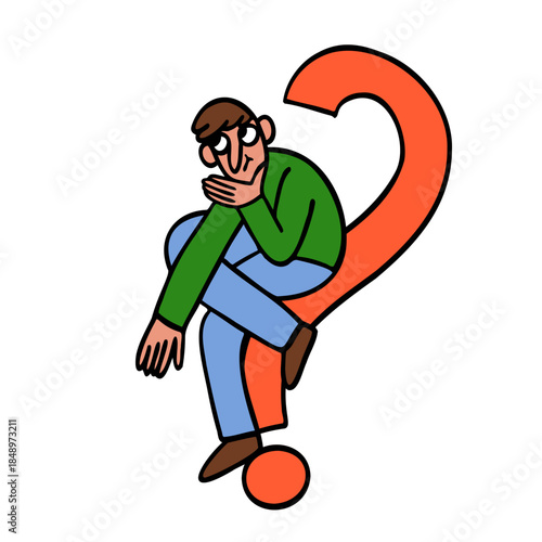 Man sitting on question mark and thinking