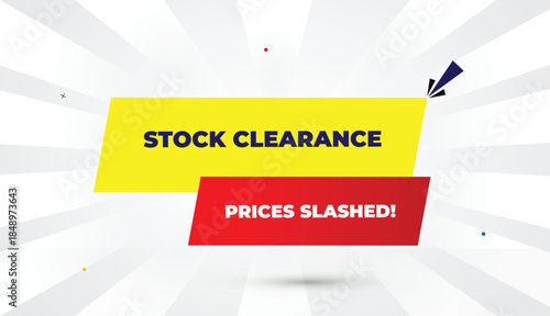 Stock Clearance Sale Prices Slashed Editable Eps Format Web Banner Vector Art Illustration Template Design Red Gradient Yellow Shapes Bold Font White Gray Gradient Abstract Illustration Sun Shine Busi