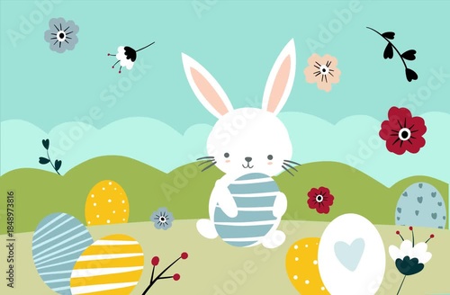 easter bunny with easter eggs