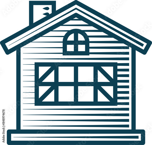 Cozy rustic house with large window and chimney simple illustration