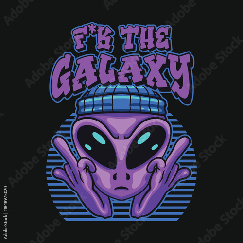 f the galaxy design alien purple with hand gesture for streetwear merch