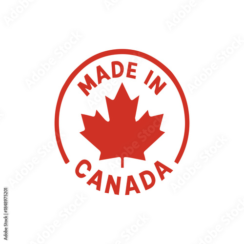 Canada maple leaf circle badge made in canada logo. Canadian maple leaf emblem authentic made in canada design.