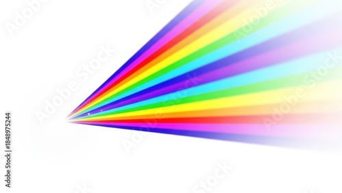Vibrant rainbow spectrum of light rays fanning out from a single point on a white background.