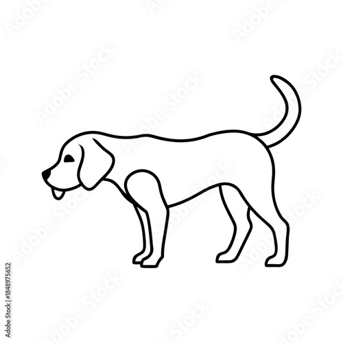 Beagle Sniffing Trail Pose Line Art Minimal And Simple White Background Only
