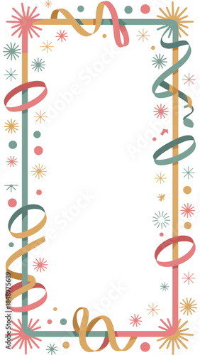 Festive Frame: A colorful frame decorated with ribbons, stars and sparkles, ideal for seasonal events, holidays, and celebrations. 