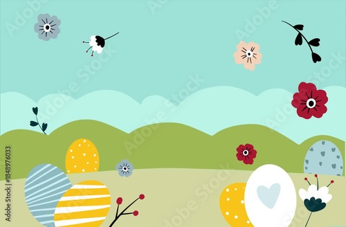 easter background with eggs and flowers