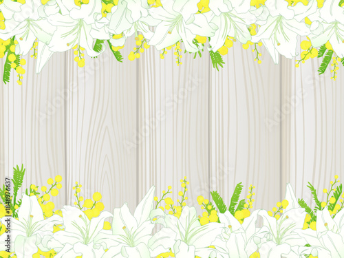 ゆりとミモザの背景⑤上下_白木目