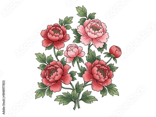 Exquisite Watercolor Illustration of Peonies A Delicate Floral Arrangement on a White Background