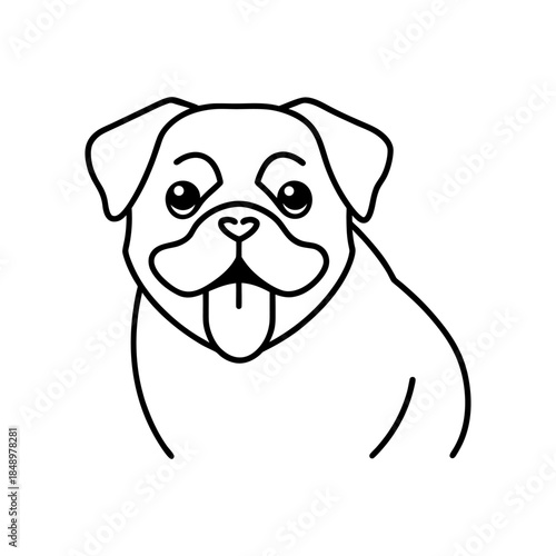 Pug With Tongue Out Cute Expression Line Art Minimal And Simple White Background Only