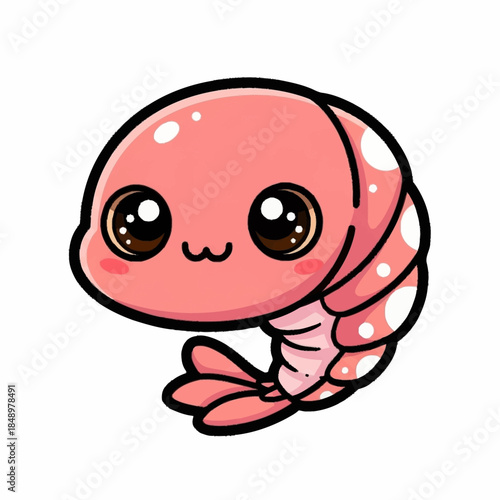 Cute cartoon shrimp illustration with big adorable eyes.