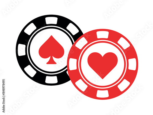 Casino Poker Chips with Spade and Heart Symbols for Gambling Games