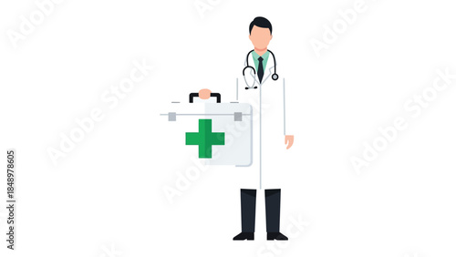 Medical Guardian: An animated image captures a healthcare professional, complete with a stethoscope, standing resolutely and holding a well-equipped medical kit, ready to respond to any emergency.