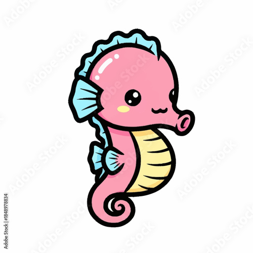 Cute Pink Seahorse Cartoon Illustration.