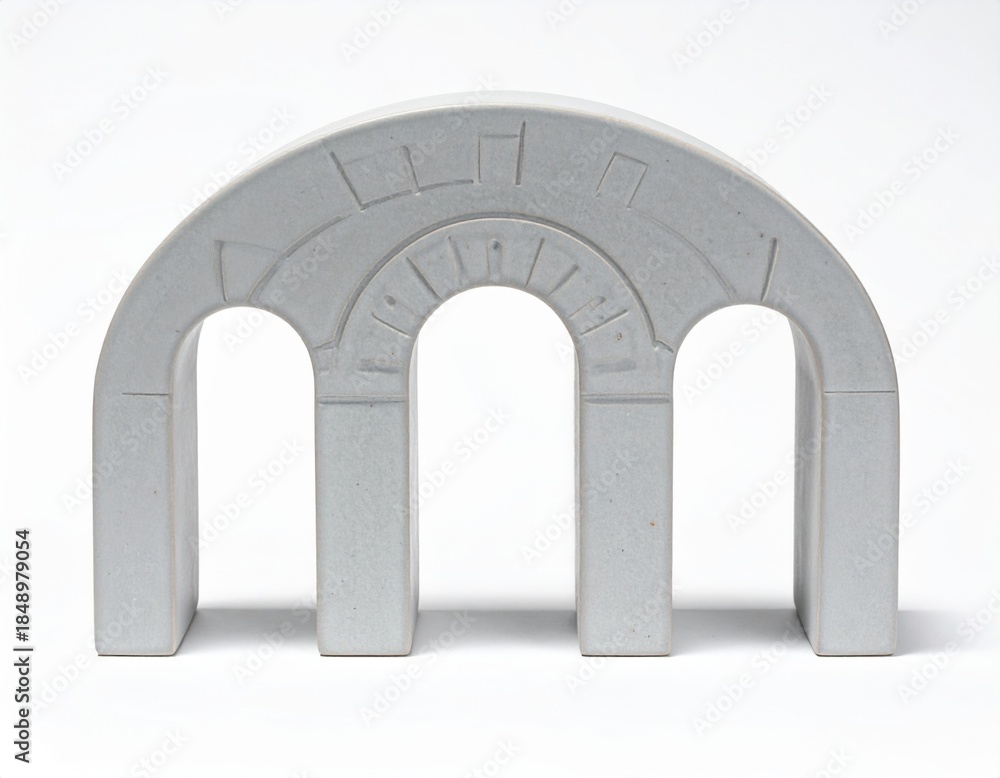 Fototapeta premium Gray Stone Archway Sculpture with Three Arches on White Background