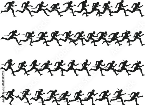 Running people silhouette vector illustration, fast athletes sprinting motion, marathon race, sport training concept, fitness activity design for health and lifestyle background