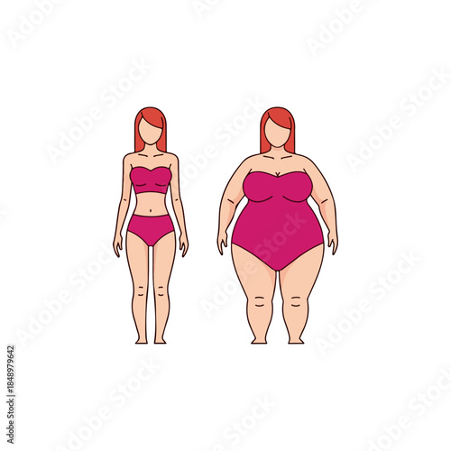 Two women in swimsuits showcasing diverse body shapes.