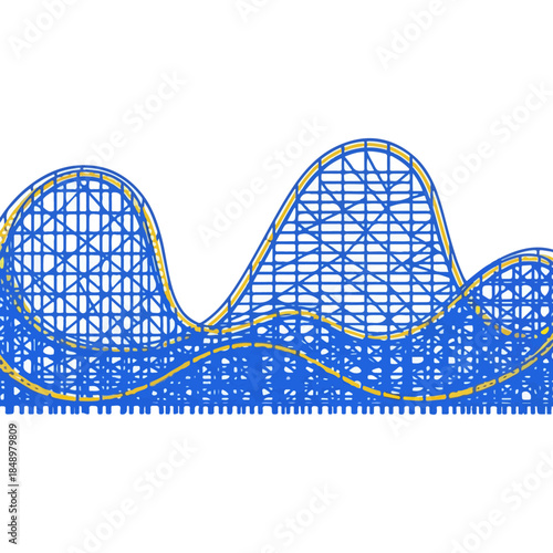Blue roller coaster track twisting silhouette.