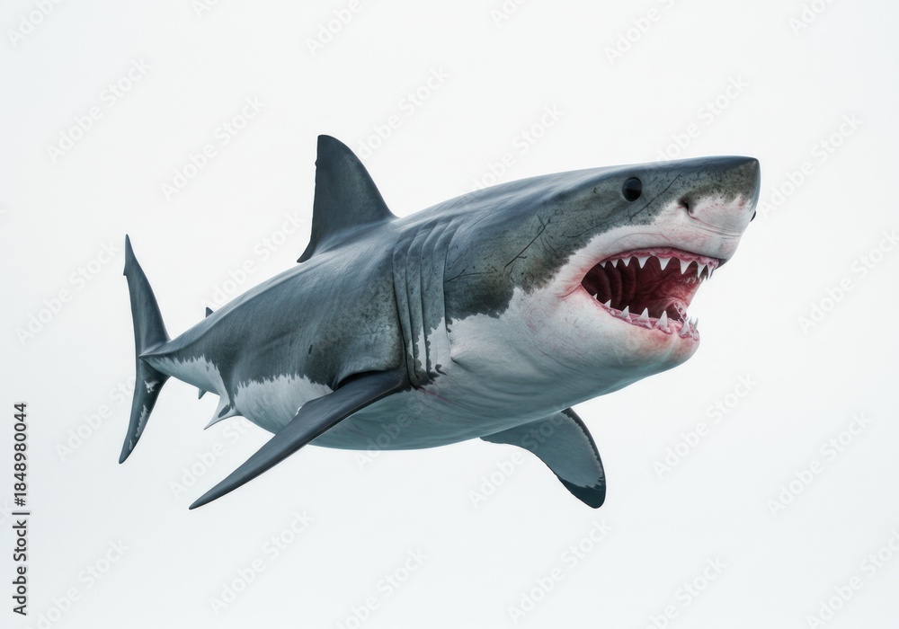 Fototapeta premium Realistic Great White Shark Model Swimming in White Background