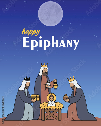 Three Kings Epiphany Illustration with Star of Bethlehem