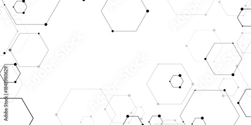 Molecular structure abstract tech background. Geometric white background. Vector banner design with hexagons. Science network pattern, connecting lines and dots Medical background, Vector illustration