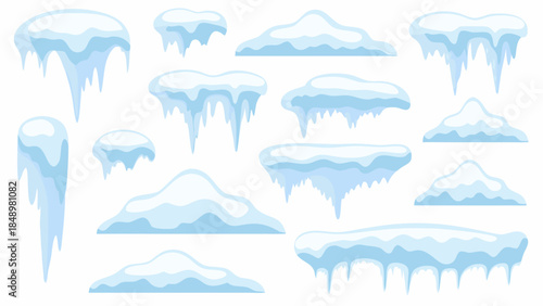 Collection of cartoon icicles and snow drifts in various shapes