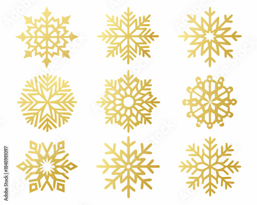 Golden snowflakes a collection of intricate winter designs on a white background
