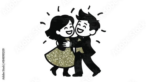 Enchanted Dance: Animated couple gracefully swaying, embodying joy and romance in a whimsical embrace. 