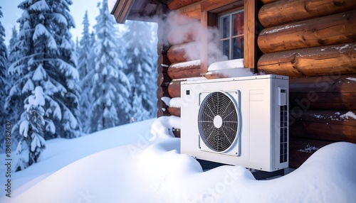heat pump machine in winter snow