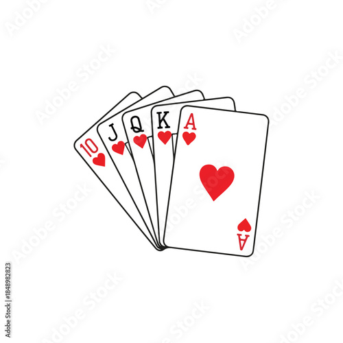Heart Suit Playing Cards in a Fan Arrangement.