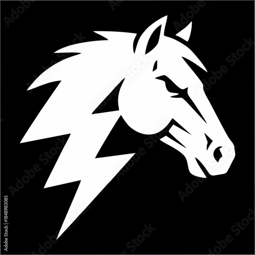 Lightning Bolt Horse Negative Space Strength Logo Vector