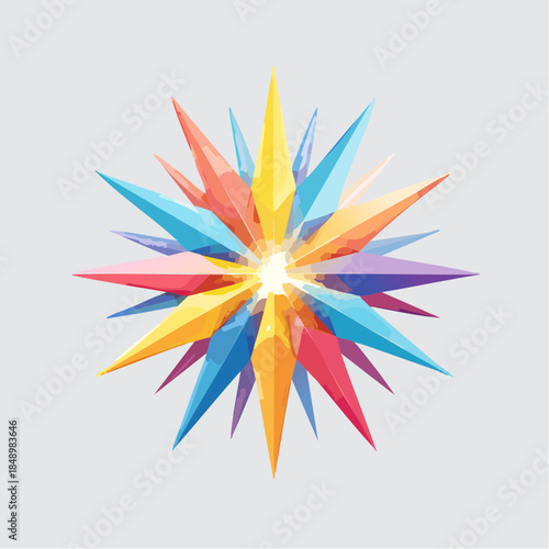 Abstract starburst design with colorful spikes radiating from a central point.