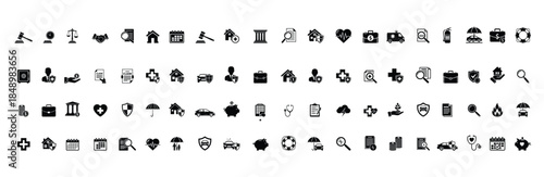 Insurance Icon Set Collection with Health Life Car Home and Business Protection Symbols