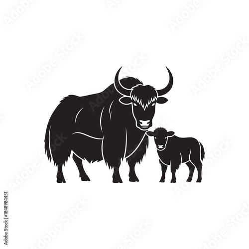 Cow and Calf Silhouette Illustration Isolated on White
