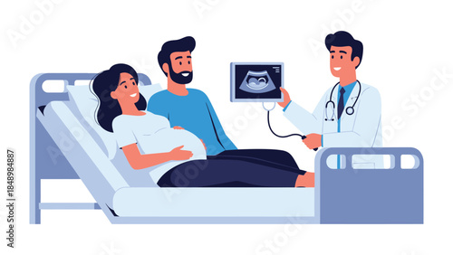 Pregnancy ultrasound : A moment of hope and anticipation as a doctor shows expectant parents an ultrasound of their unborn child.