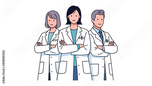 Medical Professionals in Uniform: Confident and collaborative, a team of medical professionals stands together, embodying expertise and dedication in their pristine uniforms.