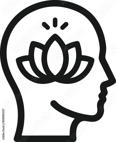Mindfulness and inner peace concept with a radiant lotus flower in a human head profile