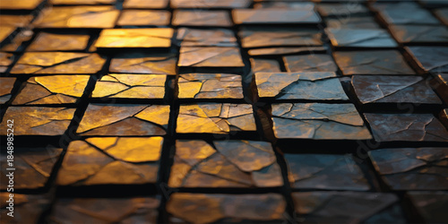 A close-up of a wooden texture backdrop featuring a stack of old brown books with a colorful stained glass pattern reflecting light onto the surface