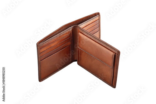 Open Brown Leather Bifold Wallet Displaying Interior Slots
