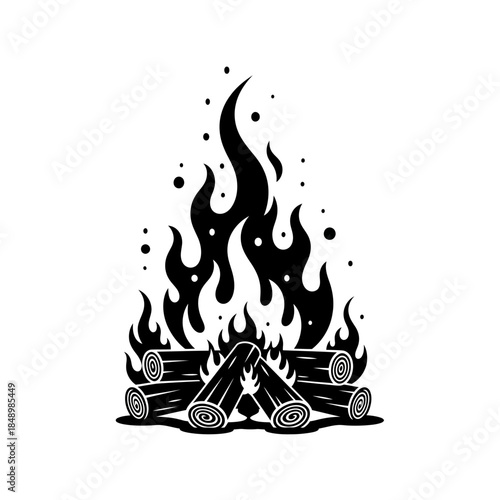 Black and White Illustration of Campfire.