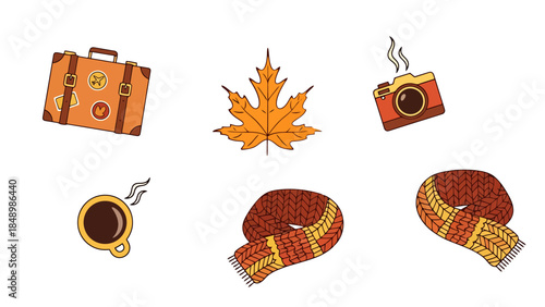 Cozy Autumn Season Scene with Coffee Maple Leaf and Warm Knitted Accessories