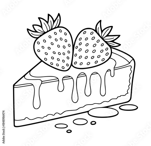 Slice of strawberry cheesecake with fresh berries dessert