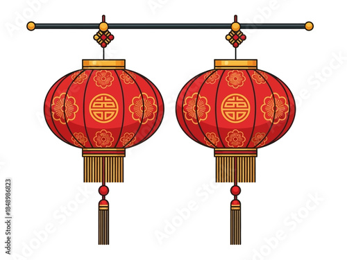 Two Red Lanterns Celebrating Tradition and Festival in a Festive Display of Decoration and Design
