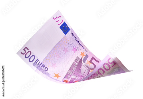 Flying 500 euro banknotes