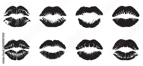 Set of lips traces vector illustration different shapes isolated on white background