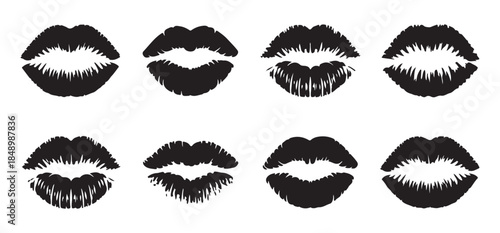 Collection of black lips prints showing various styles isolated on white background