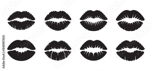 Assortment of black lips prints creating a pattern isolated on white background