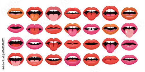 Set of black lips icon collection. simple vector illustrations of female mouth shapes