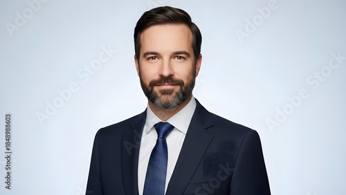 Confident Businessman in Navy Suit